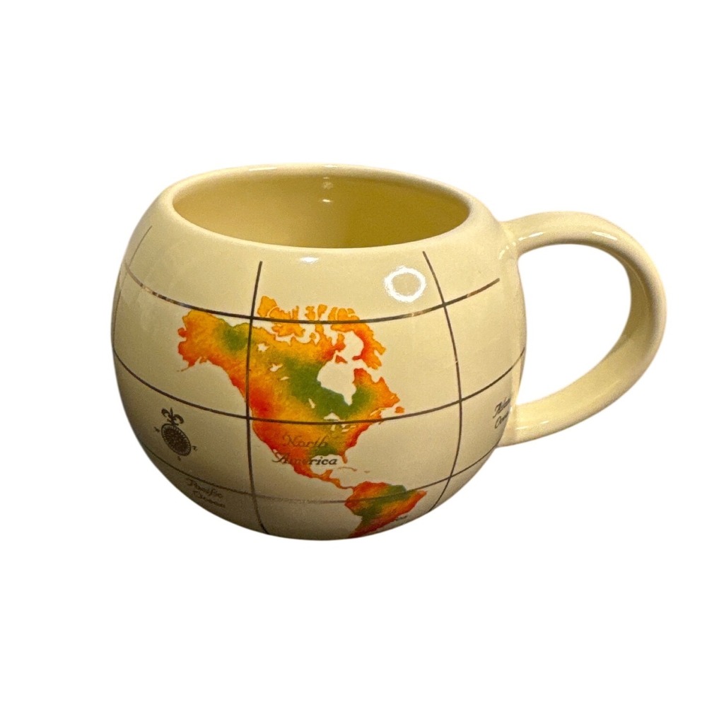 Vintage Style Globe World Map Ceramic Coffee Mug Round Sphere Travel Tea Cup